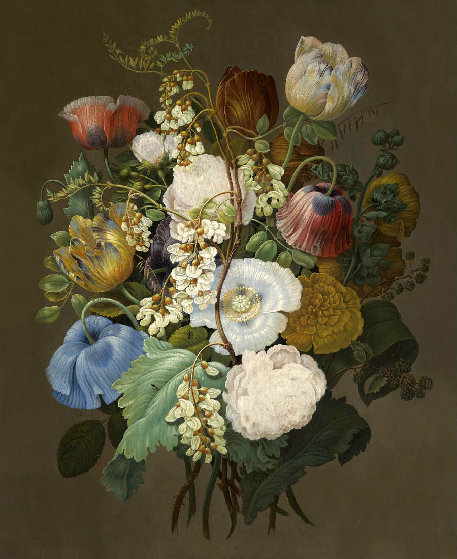 A Still Life with a Bouquet of Tulips, Roses and Other Flowers, vintage artwork by Jan Frans van Dael, 12x8" (A4) Poster