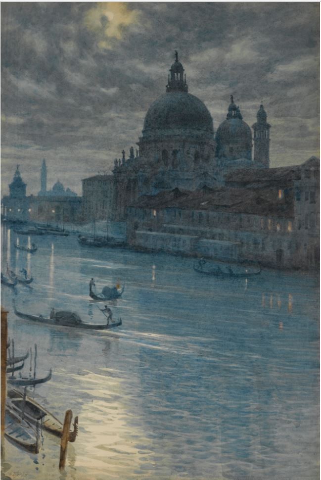 A Moonlight Scene, Venice, vintage artwork by Sir Edward John Poynter, 12x8" (A4) Poster