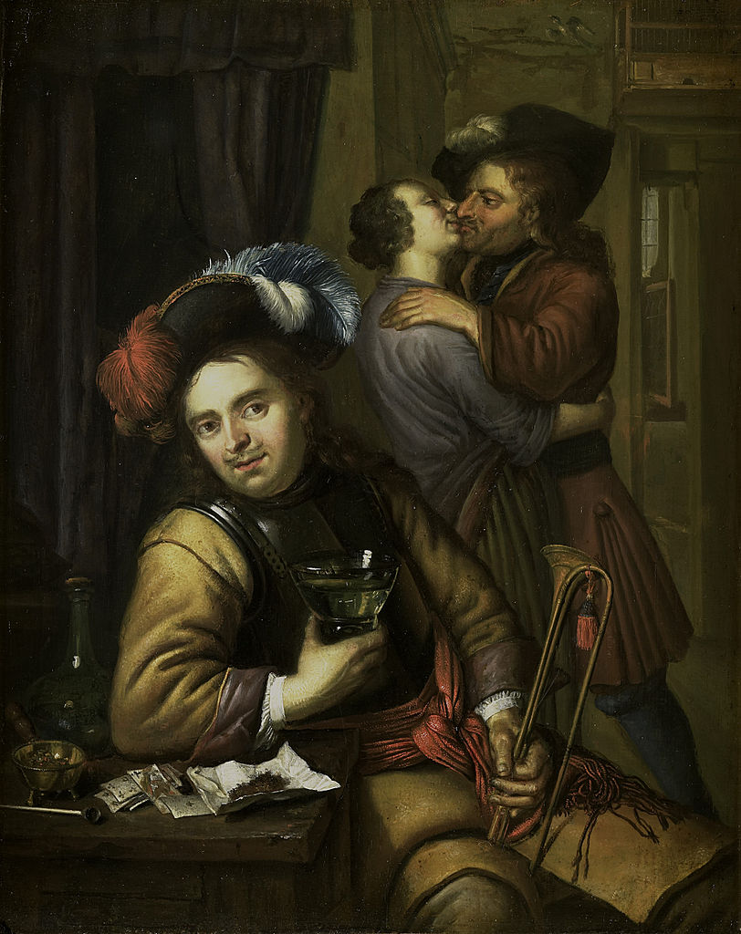 Scene with Soldiers, vintage artwork by Carel de Moor, 12x8" (A4) Poster