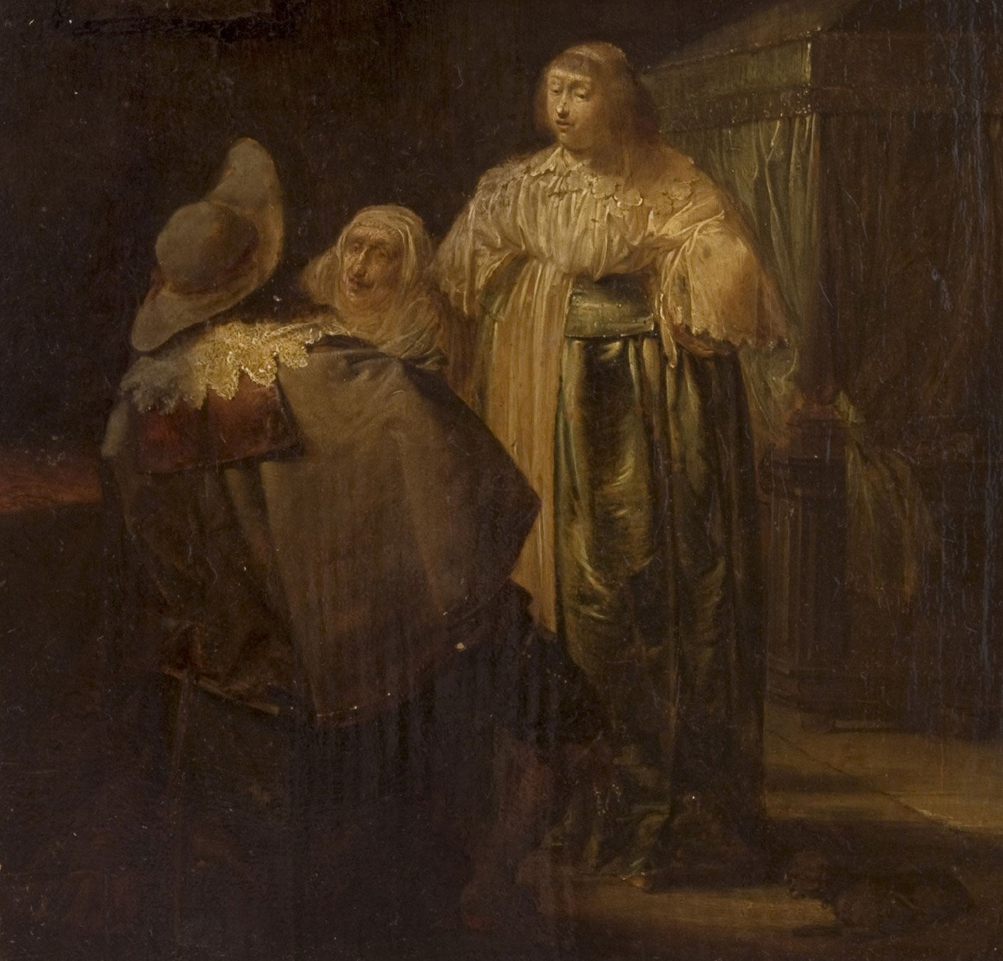 A Soldier, an Old Woman and a Young Woman, vintage artwork by Pieter Codde, 12x8" (A4) Poster