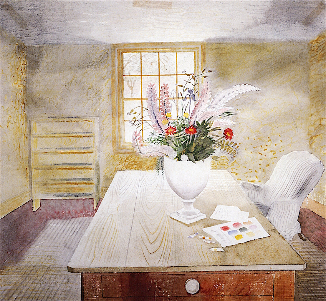 Garden Flowers on a Cottage Table, vintage artwork by Eric Ravilious, 12x8" (A4) Poster