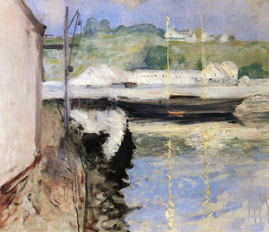 Fish Sheds and Schooner, Gloucester, vintage artwork by John Twachtman, 12x8" (A4) Poster