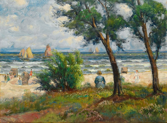 Beach on Rügen, vintage artwork by Thorolf Holmboe, 12x8" (A4) Poster