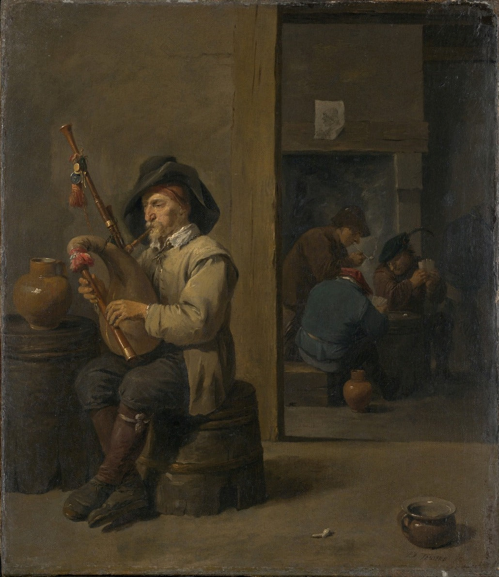 Bagpiper in an Inn, vintage artwork by David Teniers (II), 12x8" (A4) Poster