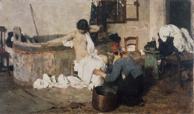 After the Bath, vintage artwork by Giacomo Favretto, 12x8" (A4) Poster