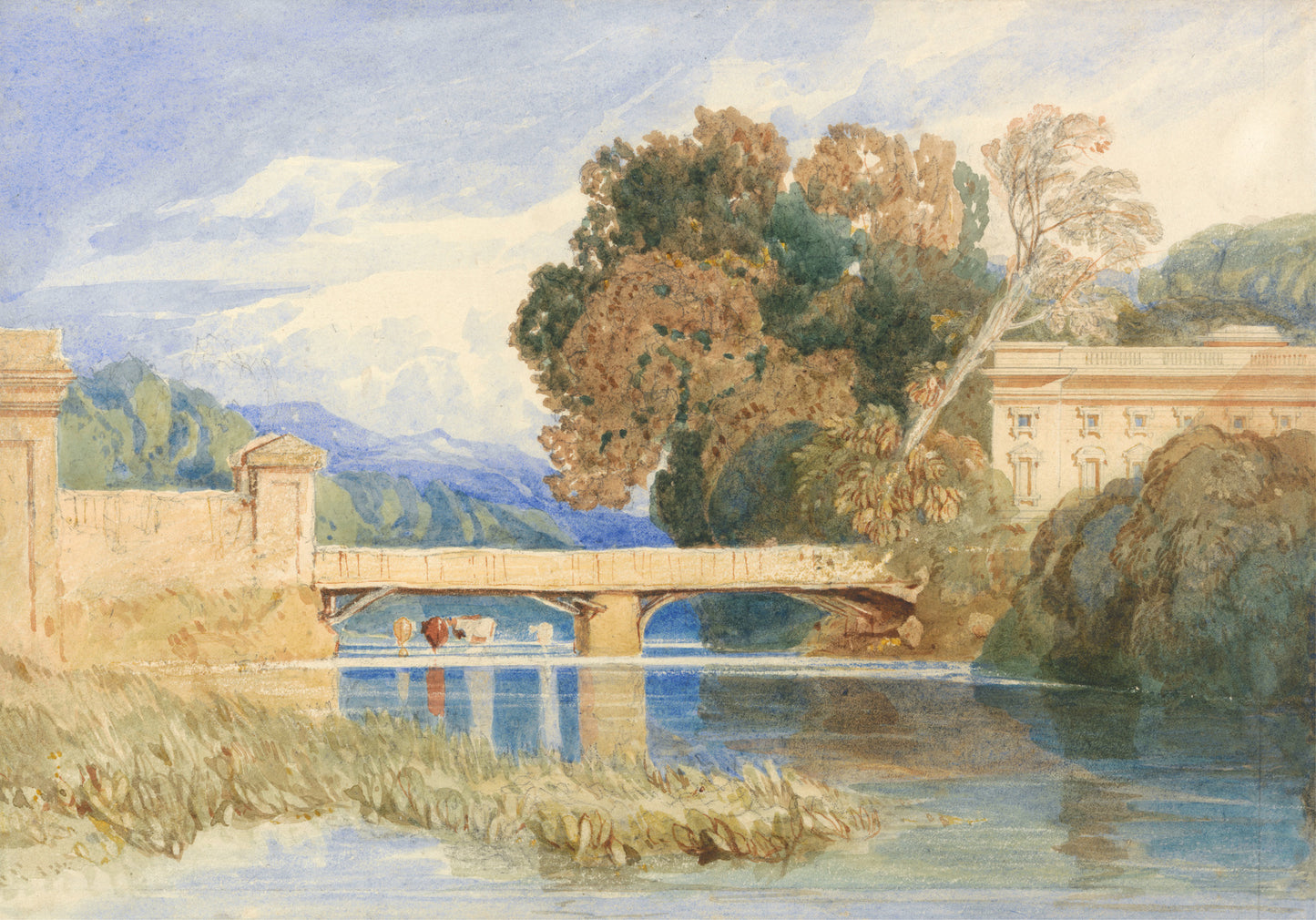 Chateau Navarre, near Evreux, Normandy, vintage artwork by John Sell Cotman, 12x8" (A4) Poster