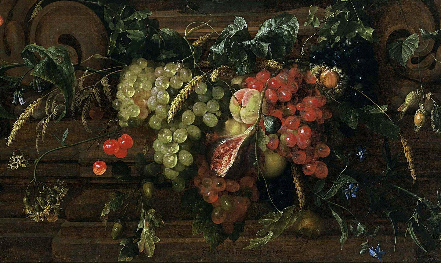 Still Life with White and Black Grapes, vintage artwork by Jan Davidsz. de Heem, 12x8" (A4) Poster