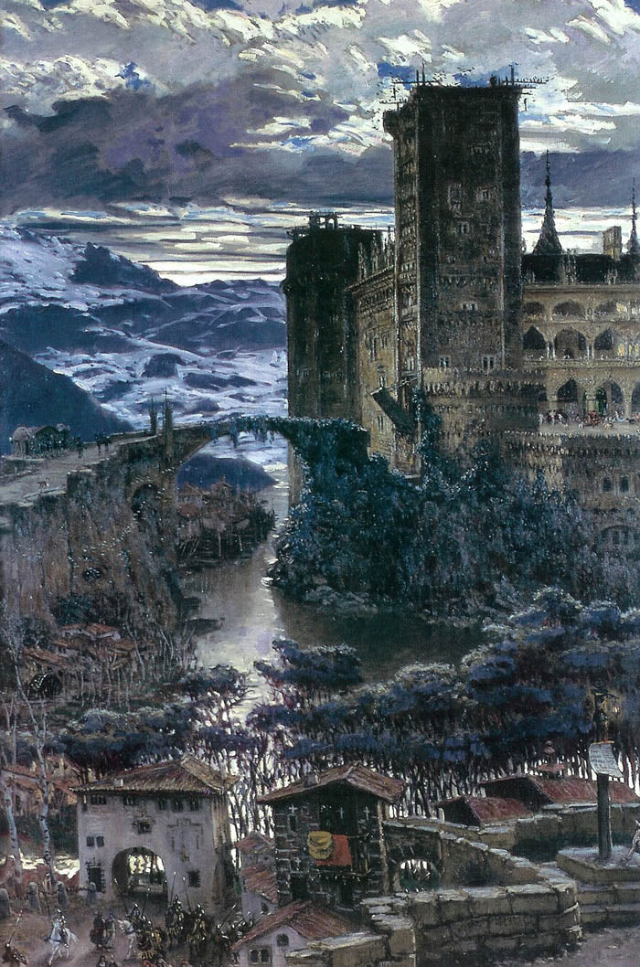 El Castillo, vintage artwork by Antonio Muñoz Degrain, 12x8" (A4) Poster