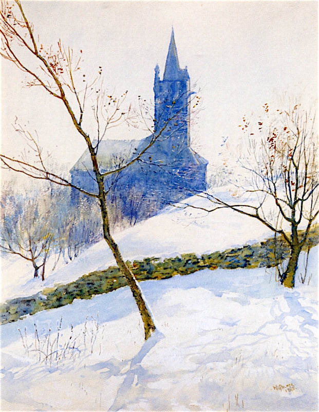 Steeple in the Snow, vintage artwork by Walter Launt Palmer, 12x8" (A4) Poster