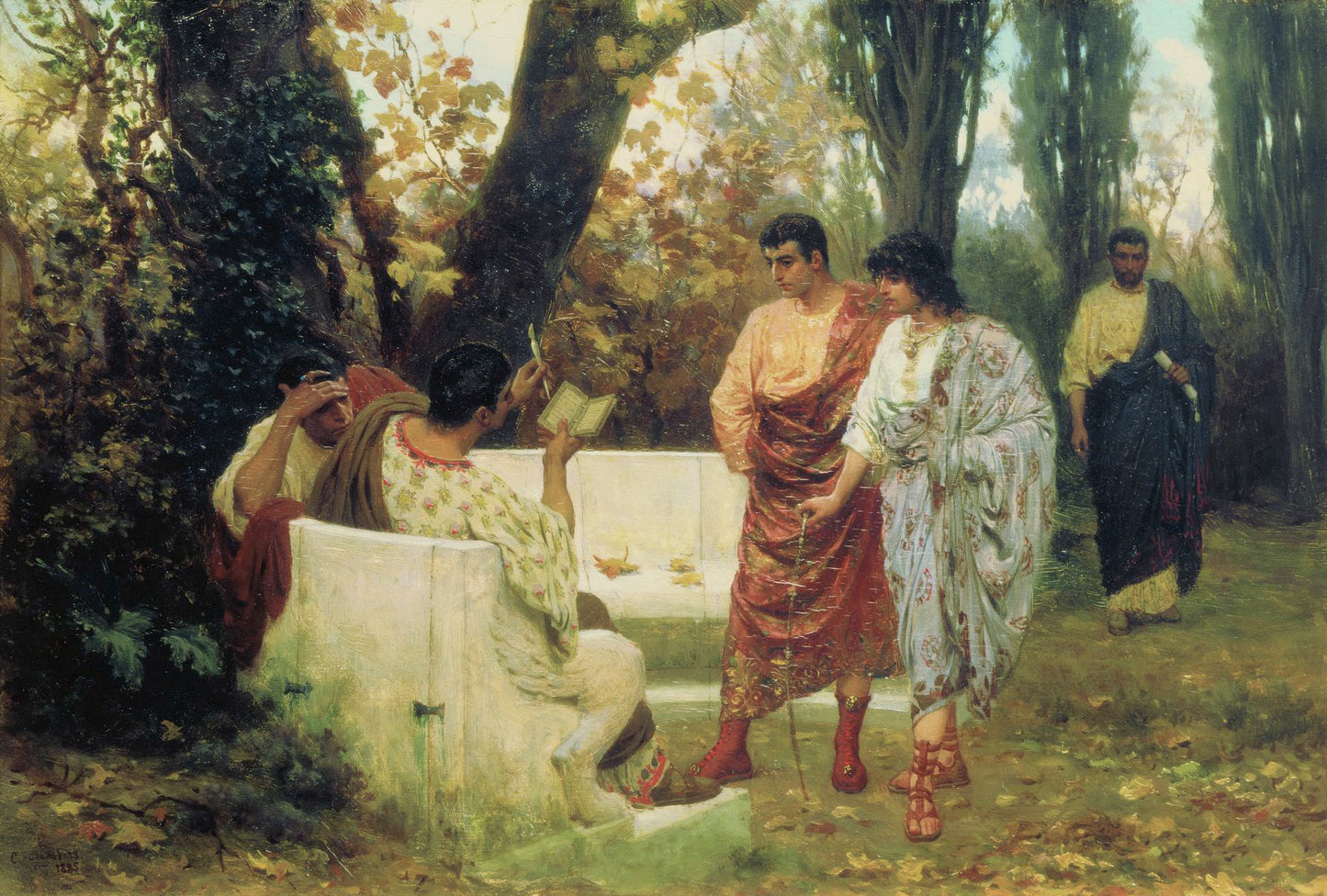 Catullus Reading His Poems to Friends, vintage artwork by Stefan Bakalowicz, 12x8" (A4) Poster