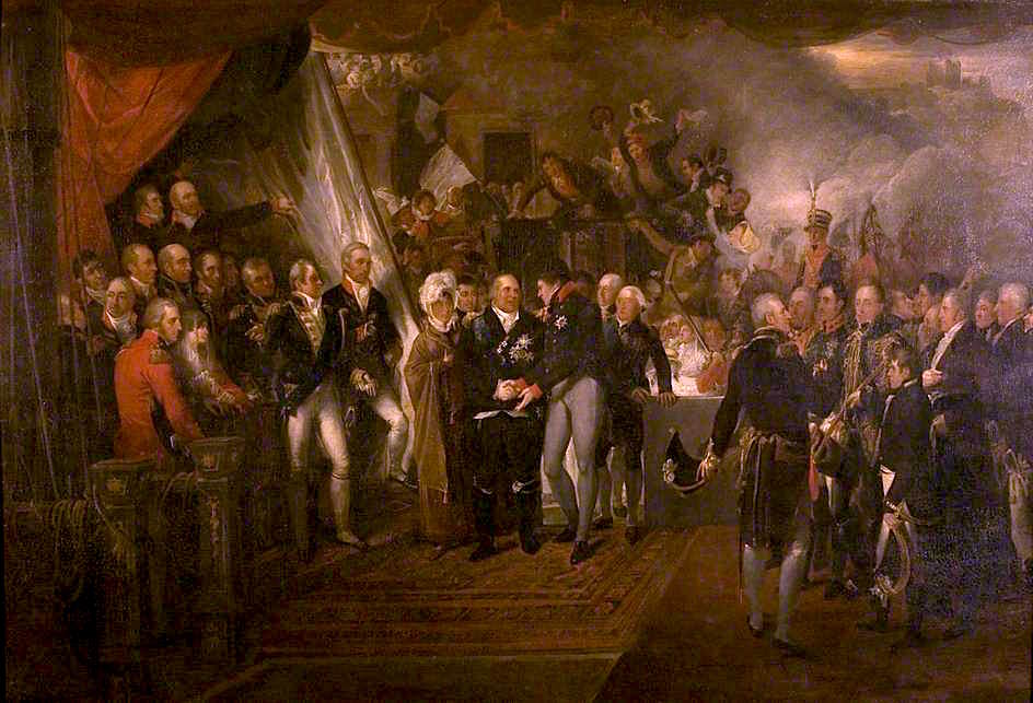 The Embarkation of Louis XVIII at Dover, 1814, vintage artwork by Edward Bird, 12x8" (A4) Poster