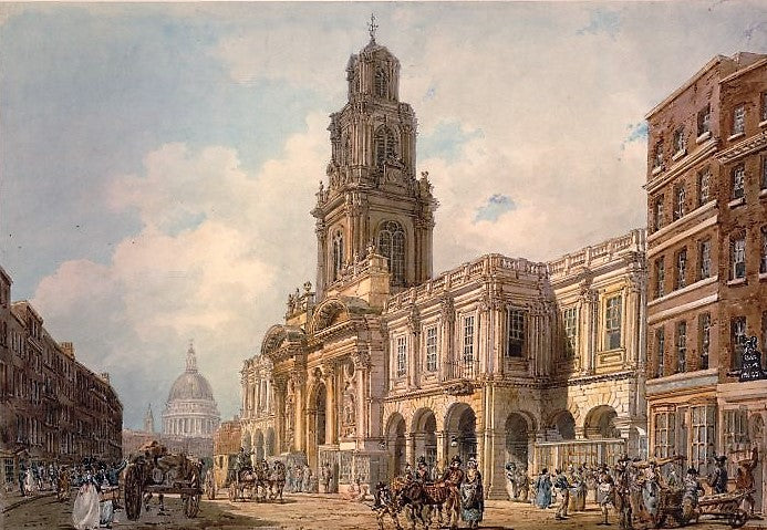 The Old Royal Exchange, London (after Thomas Malton), vintage artwork by Thomas Girtin, 12x8" (A4) Poster