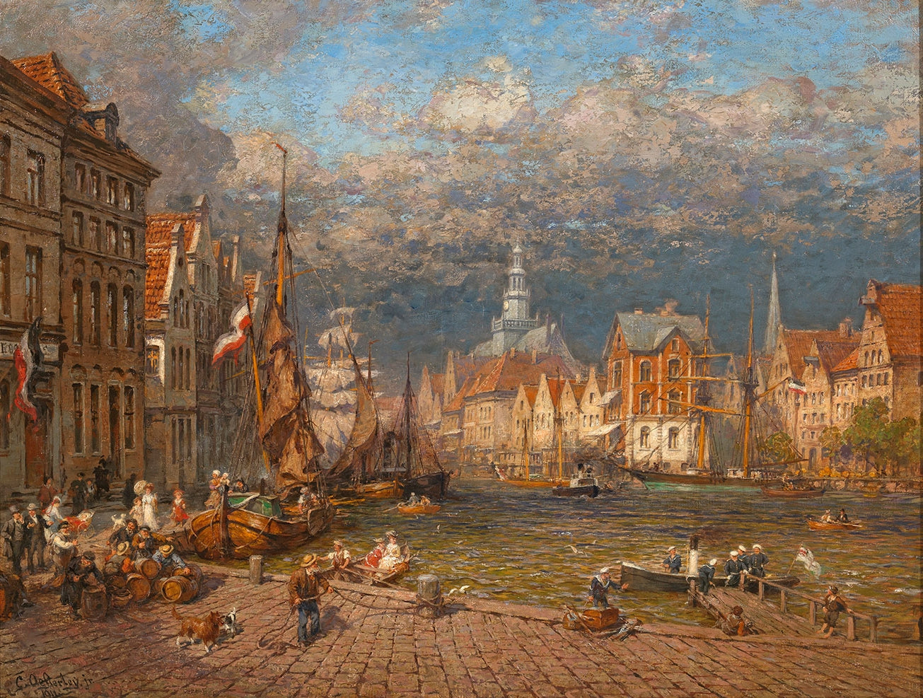 View of the Town Council in Emden, vintage artwork by Karl August Heinrich Ferdinand Oesterley, Jr., 12x8" (A4) Poster