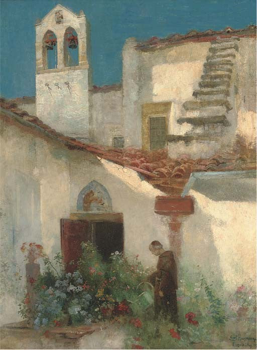 In the monastery garden, Fiesole, vintage artwork by Ernst Friedrich Hausmann, 12x8" (A4) Poster