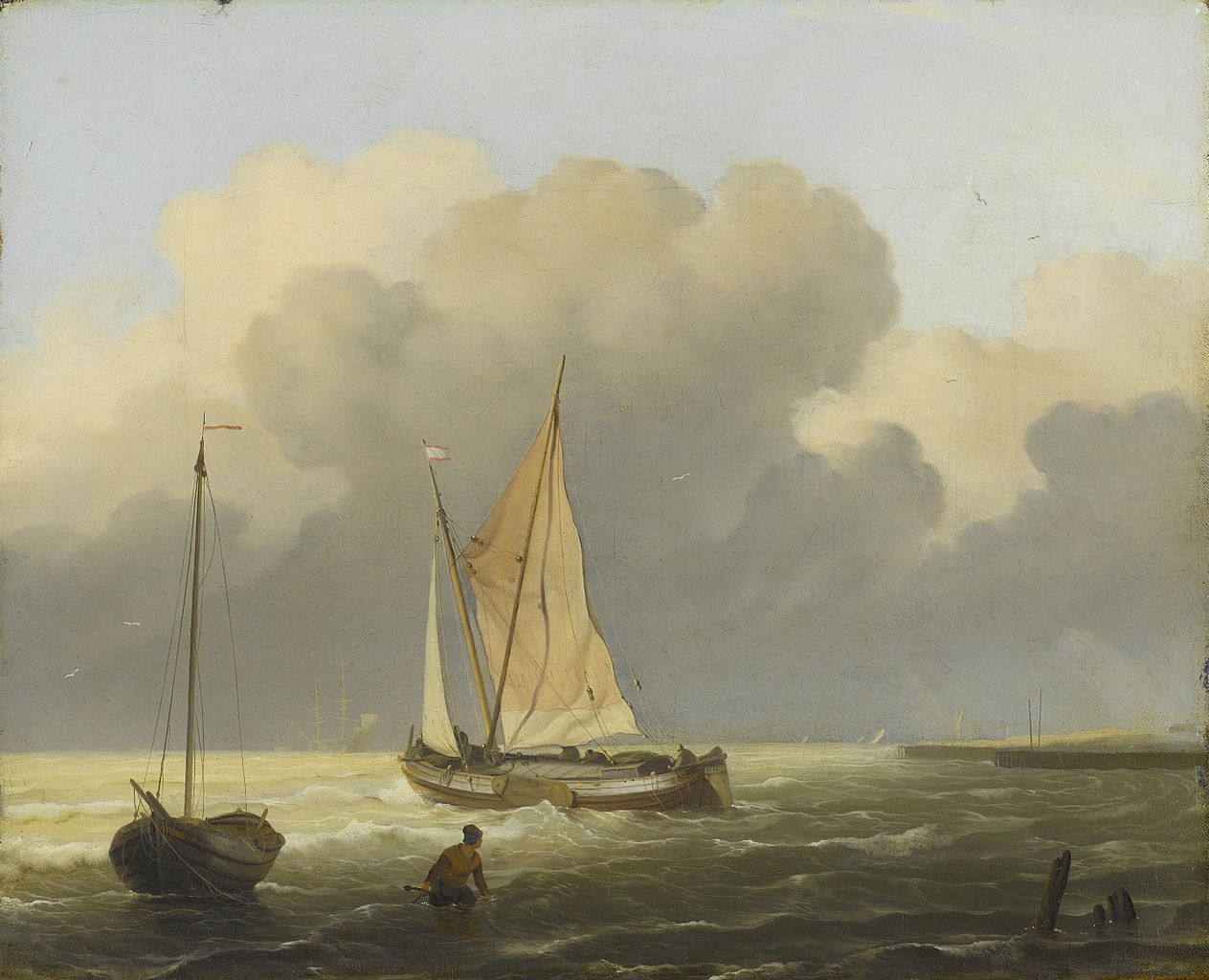 Coastal scene, vintage artwork by Ludolf Backhuysen, 12x8" (A4) Poster