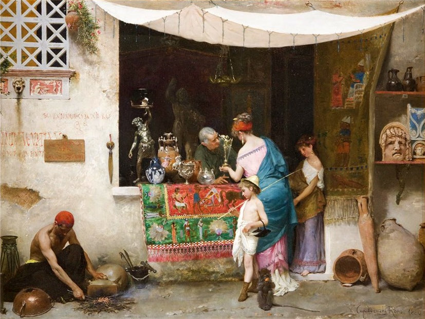 At the Antiquarian, vintage artwork by Vincente Capobianchi, 12x8" (A4) Poster