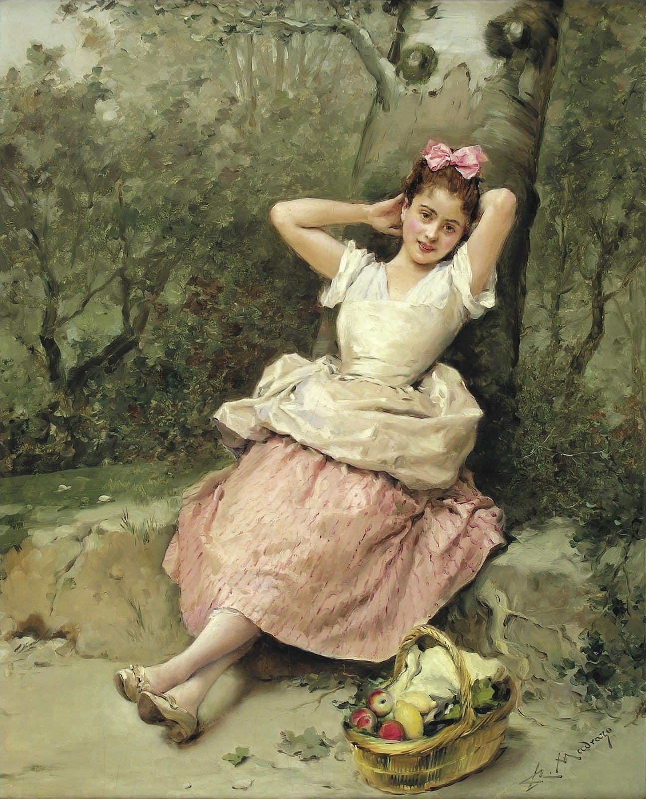 A moment's rest, vintage artwork by Raimundo de Madrazo y Garreta, 12x8" (A4) Poster