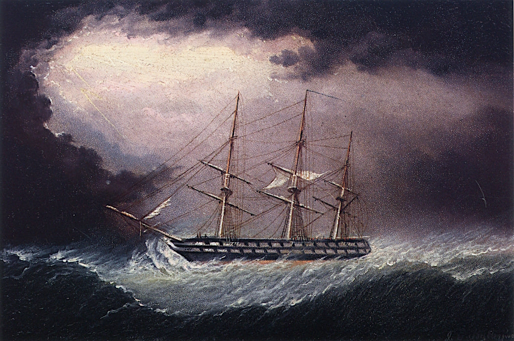 A British Warship in Heavy Weather, vintage artwork by James E. Buttersworth, A3 (16x12") Poster Print