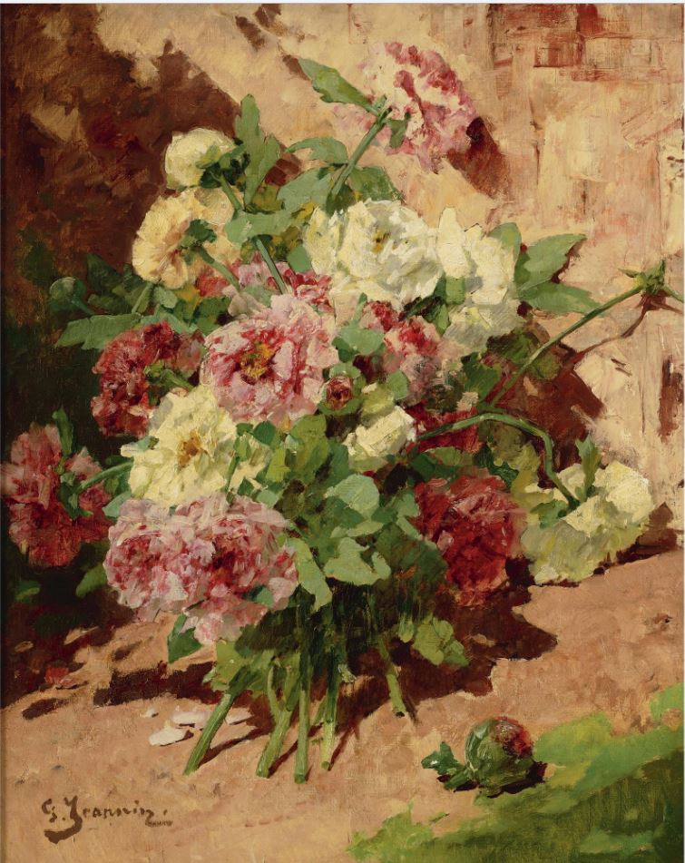 Pink and White Peonies, vintage artwork by Georges Jeannin, 12x8" (A4) Poster