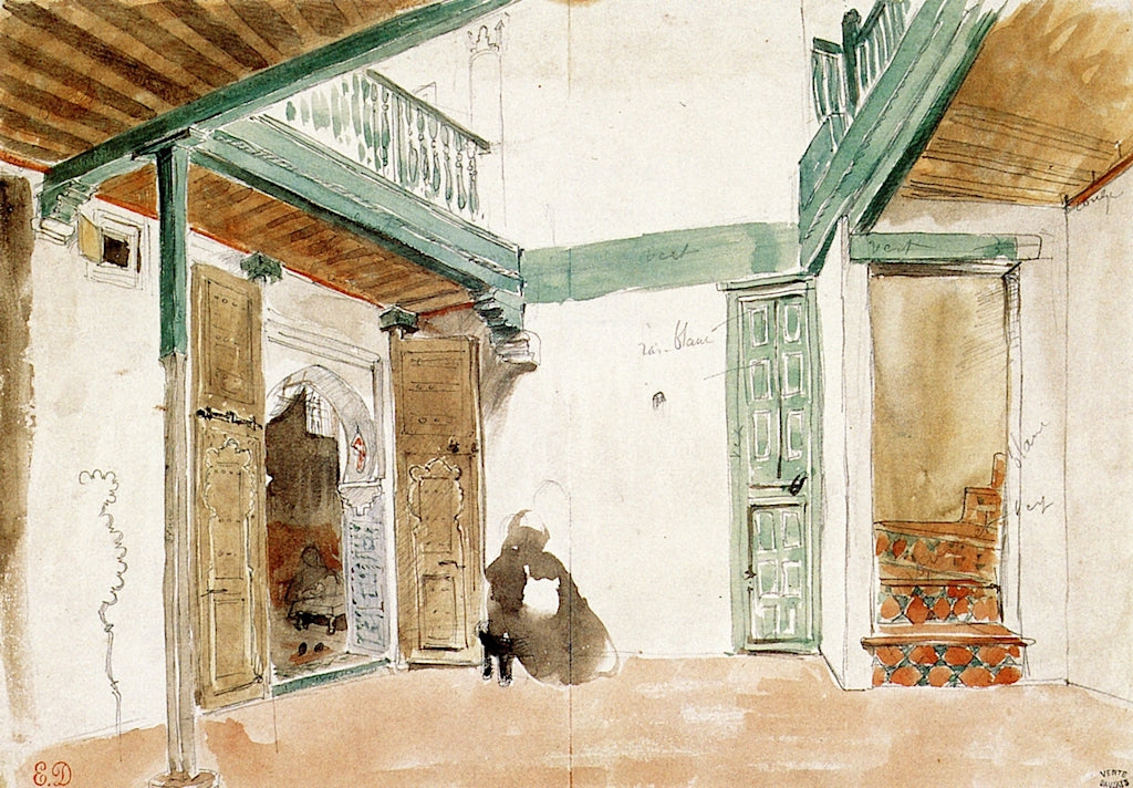 A Courtyard in Tangier, vintage artwork by Eugène Delacroix, A3 (16x12") Poster Print