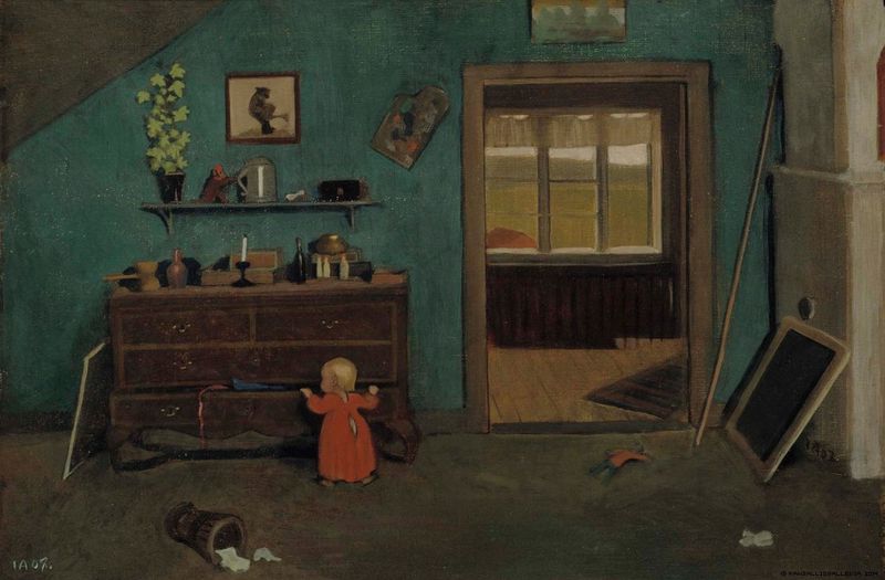 Girl in Front of an Open Chest of Drawers by Ivar Arosenius,16x12(A3) Poster