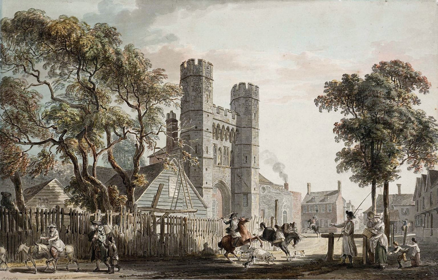 The Cemetery Gate of St Augustine’s Monastery Canterbury, vintage artwork by Paul Sandby , R.A., 12x8" (A4) Poster