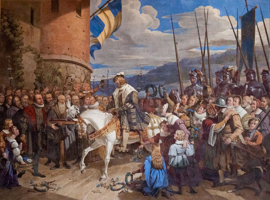 Entry of Gustav Vasa in Stockholm, 1523, vintage artwork by Johan Gustaf Sandberg, 12x8" (A4) Poster