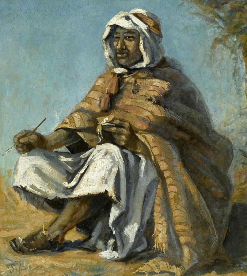 Bedouin Seated with Pen and Book (Sitzender Beduine mit Feder und Buch), vintage artwork by Frank Buchser, 12x8" (A4) Poster