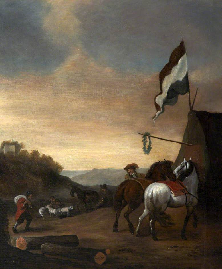 Cavalier Changing Horses, vintage artwork by Attributed to Allaert van Everdingen, 12x8" (A4) Poster