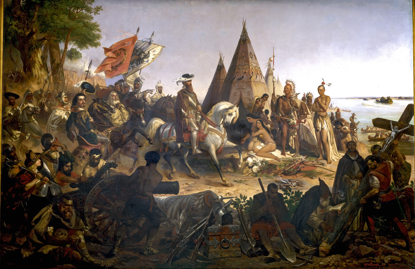 Discovery of the Mississippi by De Soto, vintage artwork by William Powell, 12x8" (A4) Poster