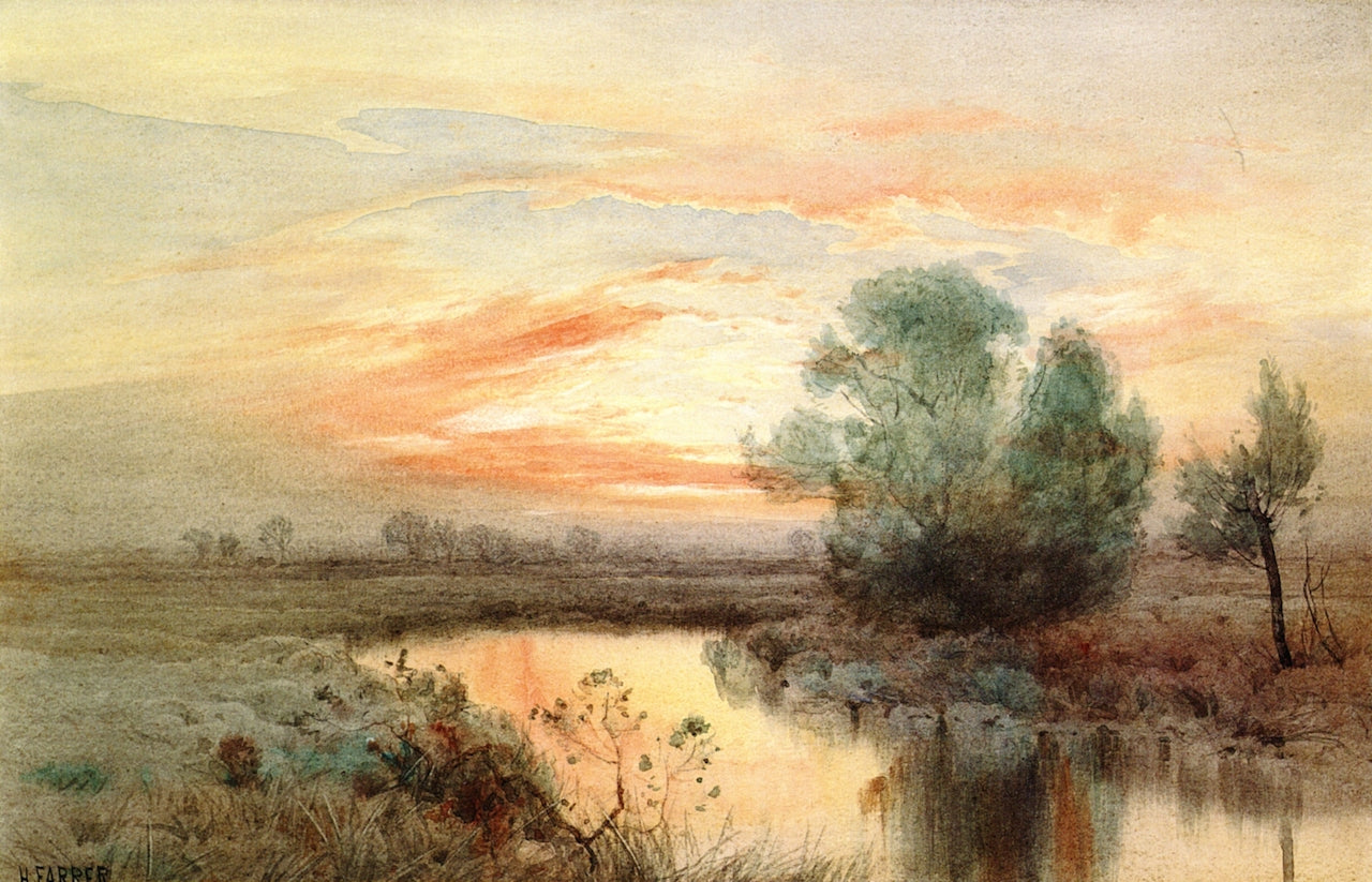 Summer Sunset, vintage artwork by Henry Farrer, 12x8" (A4) Poster