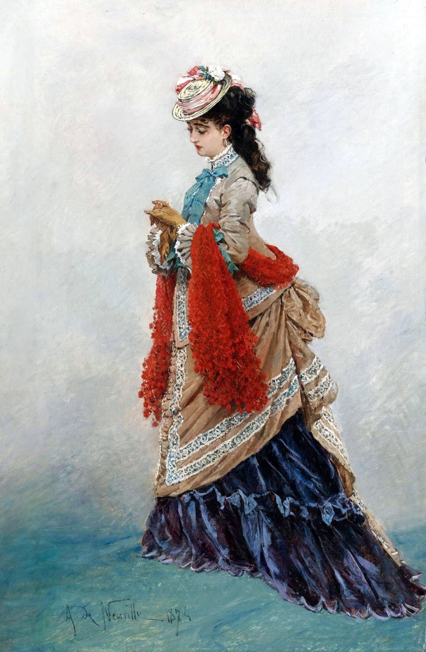 An Elegant Woman, vintage artwork by Alphonse-Marie-Adolphe de Neuville, 12x8" (A4) Poster