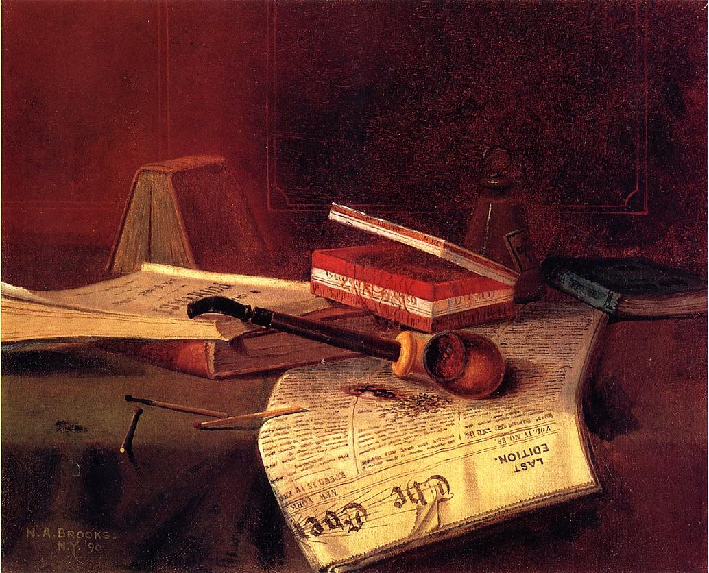 Still Life with Pipe, Tobacco and Matches, vintage artwork by Nicholas Alden Brooks, 12x8" (A4) Poster