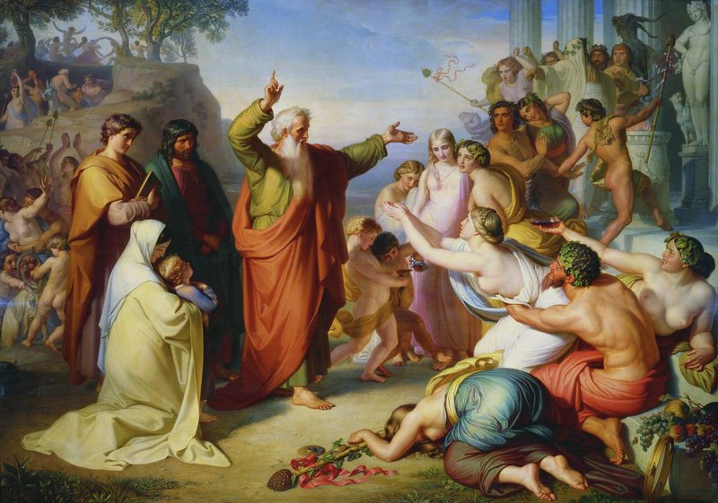 Apostle John Preaching during a Bacchanalia, vintage artwork by Fedor Moller, A3 (16x12") Poster Print