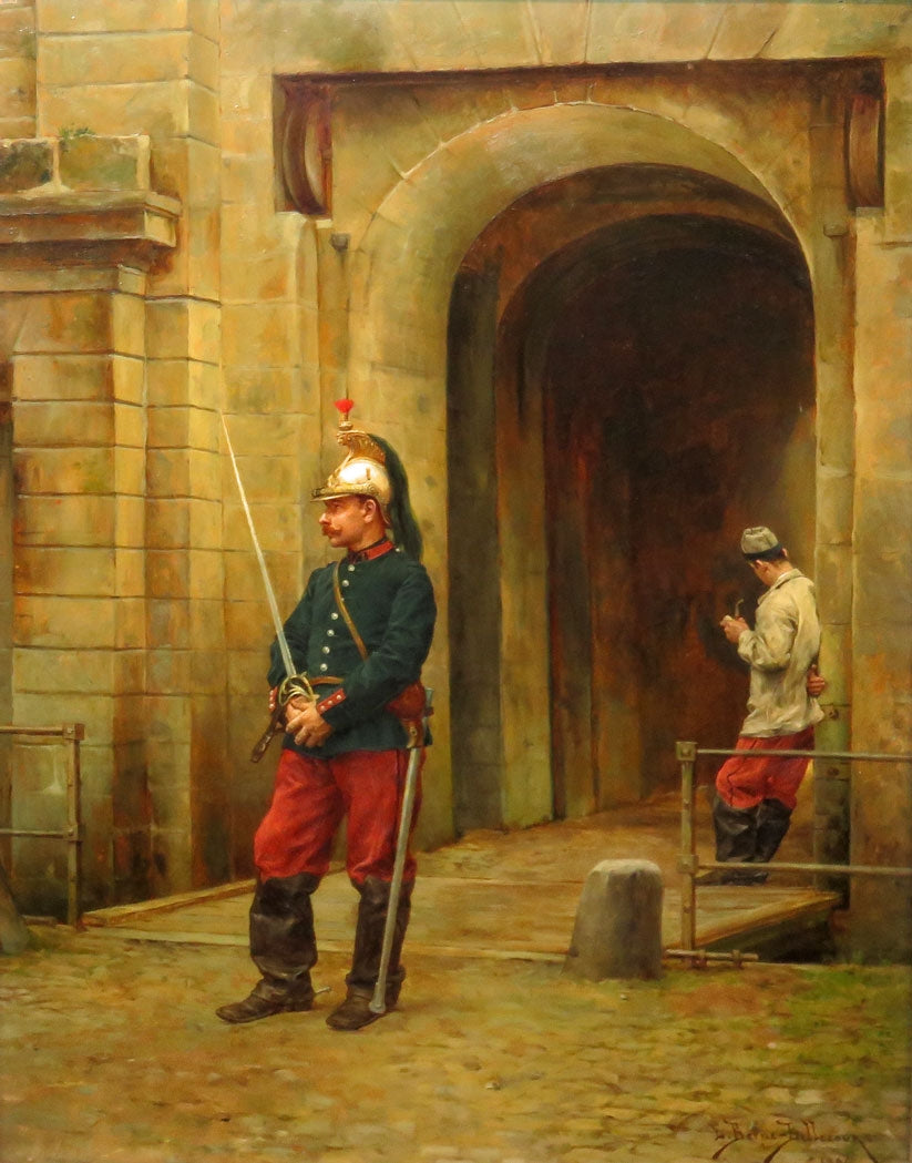 Dragoon at the Gate, vintage artwork by Etienne-Prosper Berne-Bellecour, 12x8" (A4) Poster