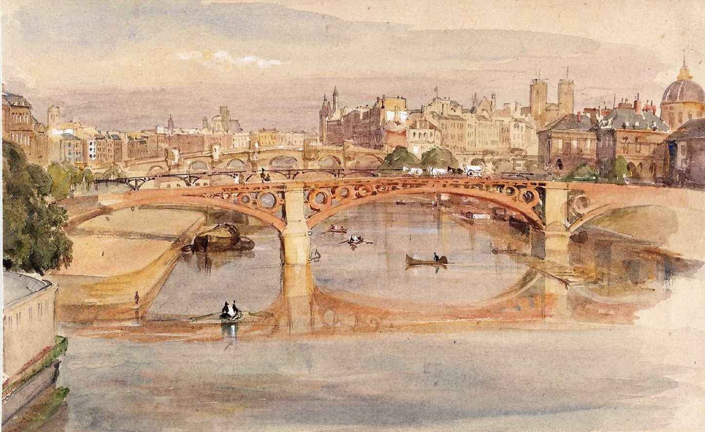 Bridges on the Seine, vintage artwork by William Parrott, A3 (16x12") Poster Print