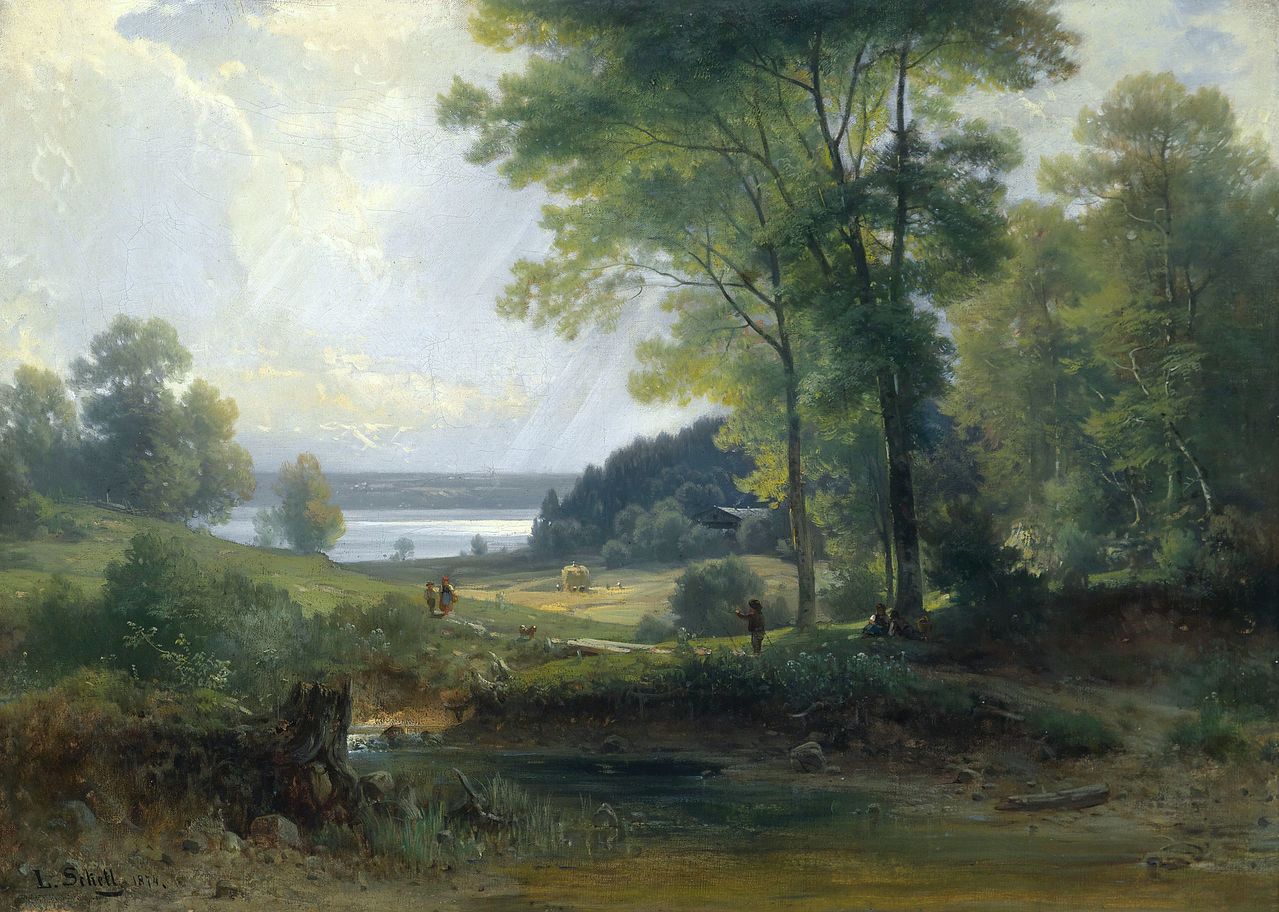 On the Ammer Lake, vintage artwork by Ludwig Sckell, 12x8" (A4) Poster