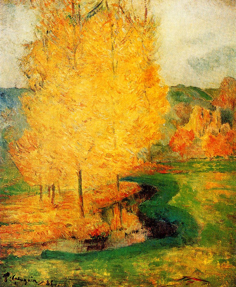 by the Stream, Autumn, vintage artwork by Paul Gauguin, 12x8" (A4) Poster