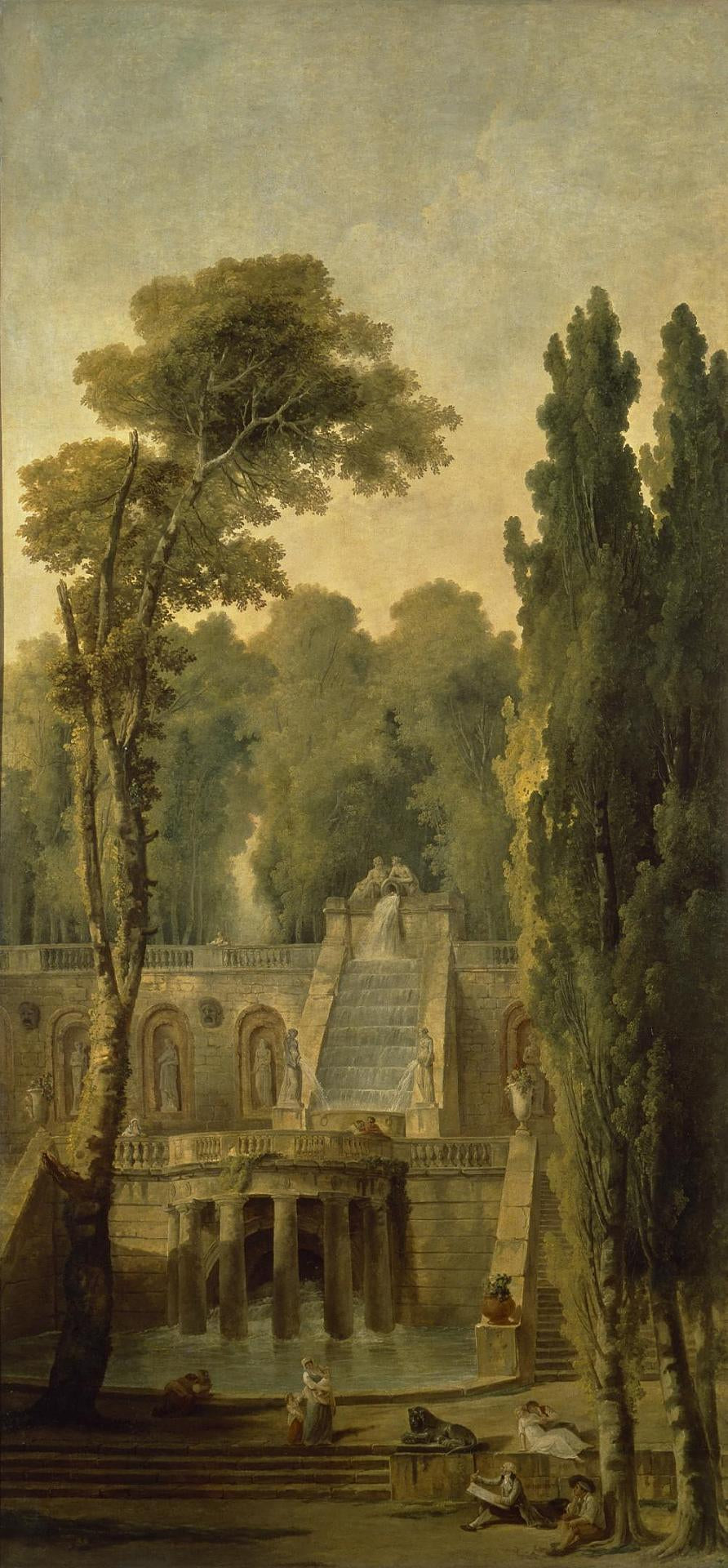 Landscape with a Terrace and Cascade, vintage artwork by Hubert Robert, 12x8" (A4) Poster