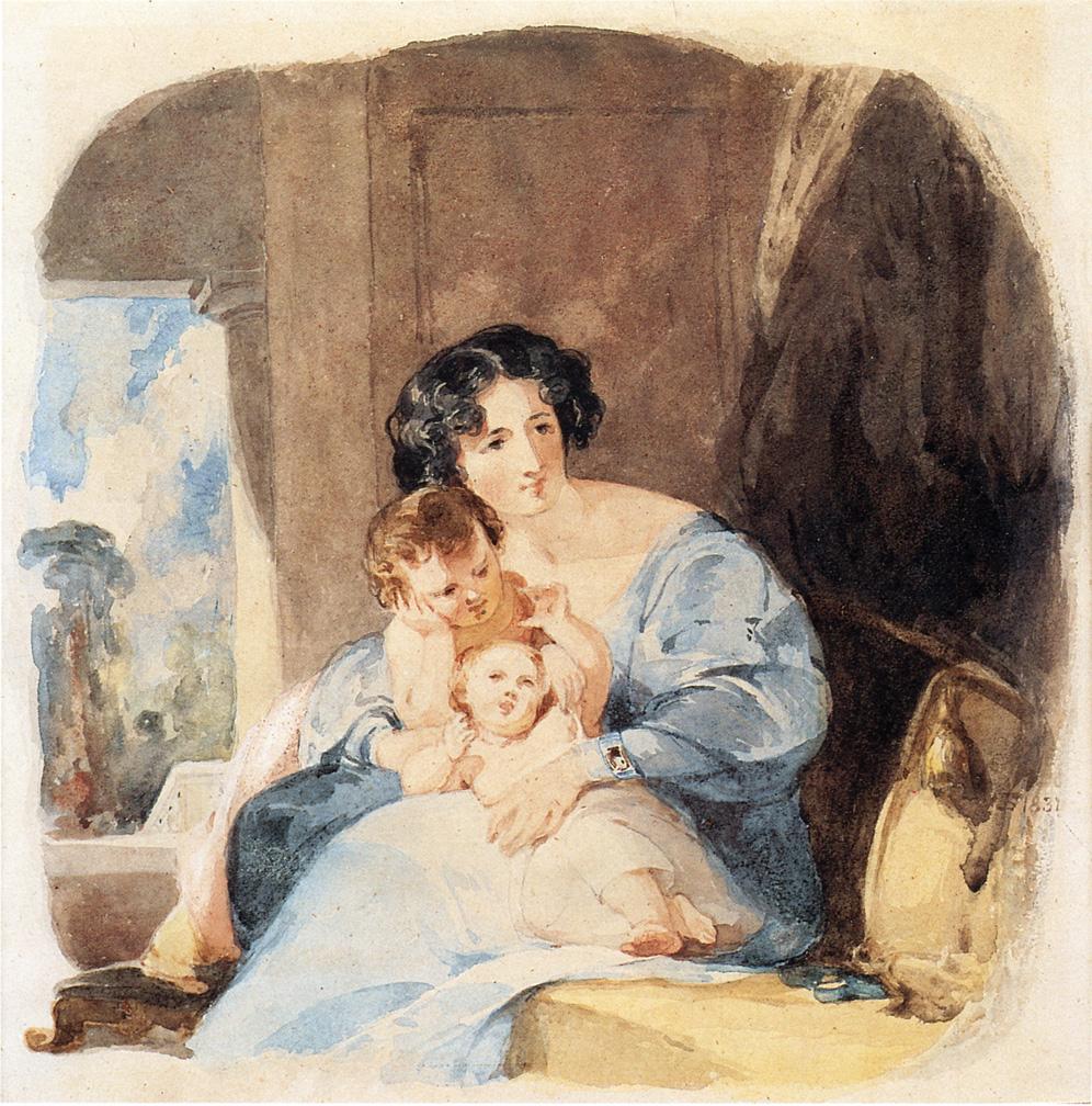 Mother with Her Children, vintage artwork by Thomas Sully, 12x8" (A4) Poster