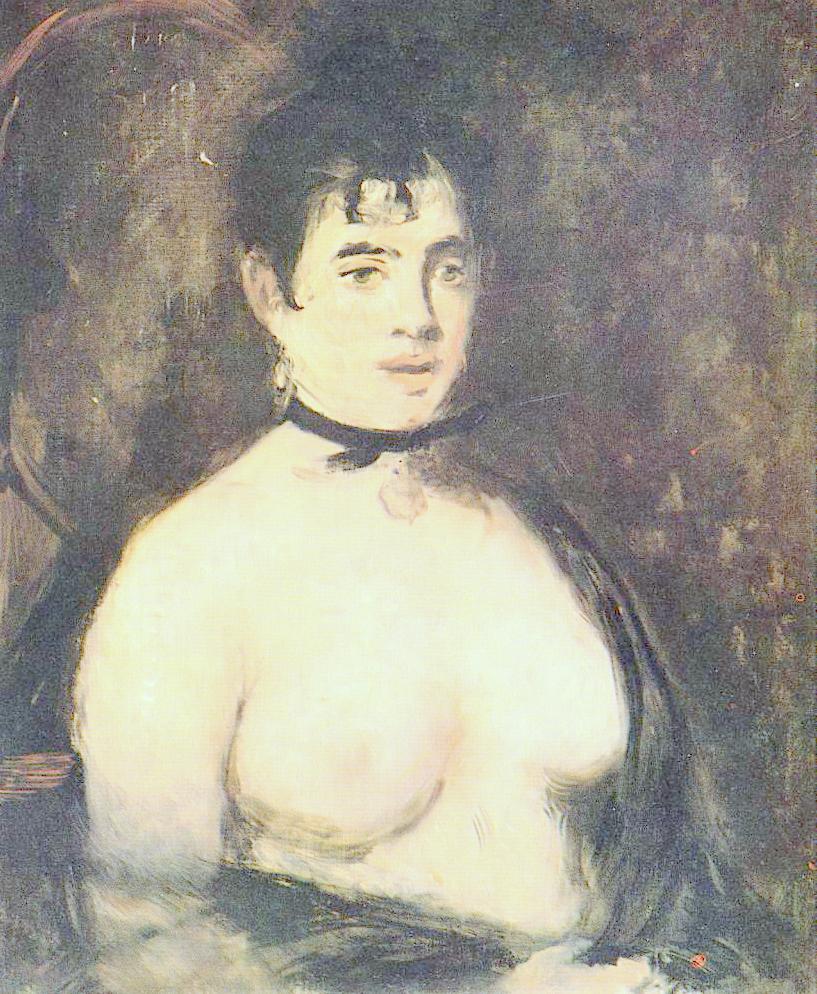 The Brunette with Bare Breasts, vintage artwork by Édouard Manet, 12x8" (A4) Poster