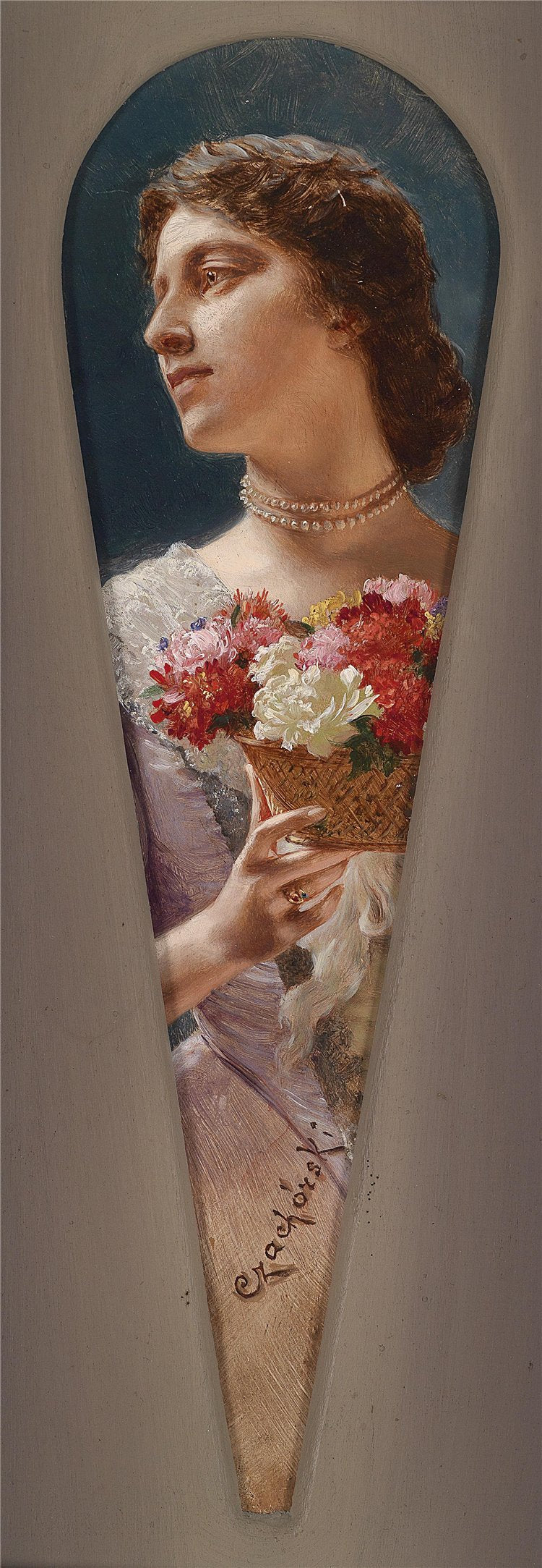Leaf of a Fan, Flower Girl, vintage artwork by Władysław Czachórski, 12x8" (A4) Poster