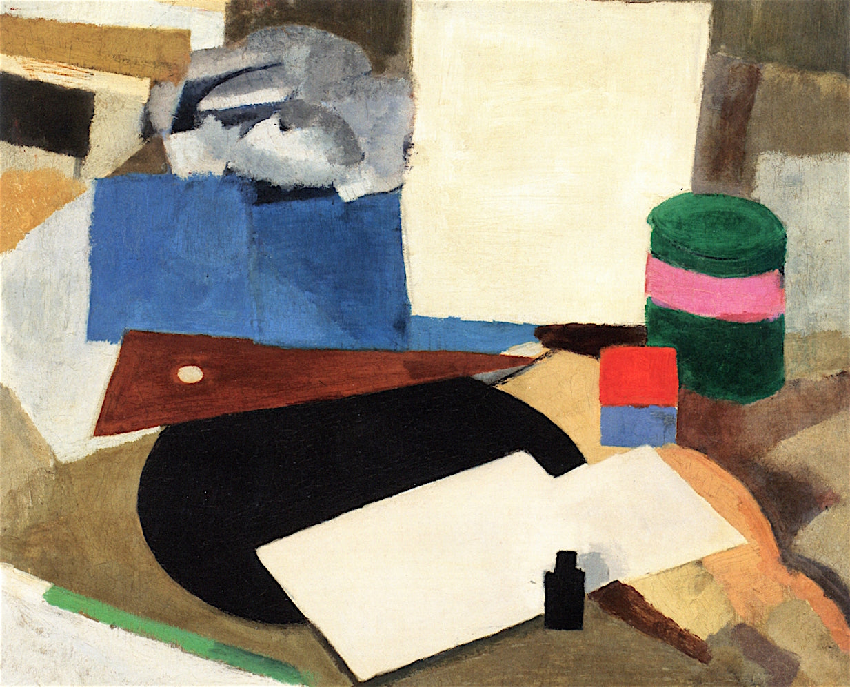 Still Life with Bracket on a Black Disc with a bottle of ink, vintage artwork by Roger de la Fresnaye, 12x8" (A4) Poster