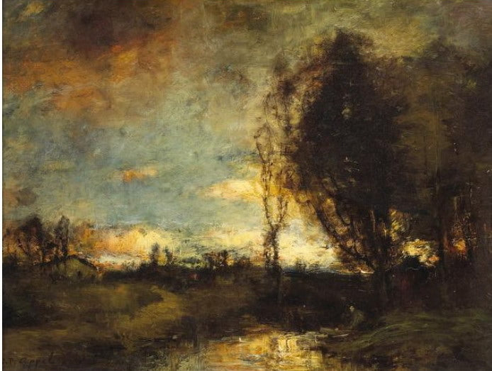Sunset in a Wooded Meadow, vintage artwork by Charles P. Appel, 12x8" (A4) Poster