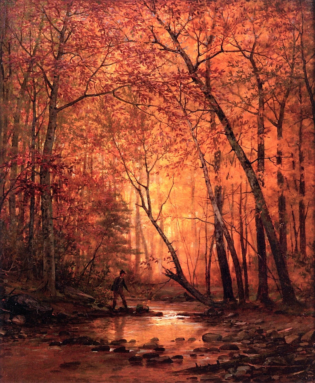 Wayfarer by a Stream, Autumn, vintage artwork by John Adams Parker, 12x8" (A4) Poster