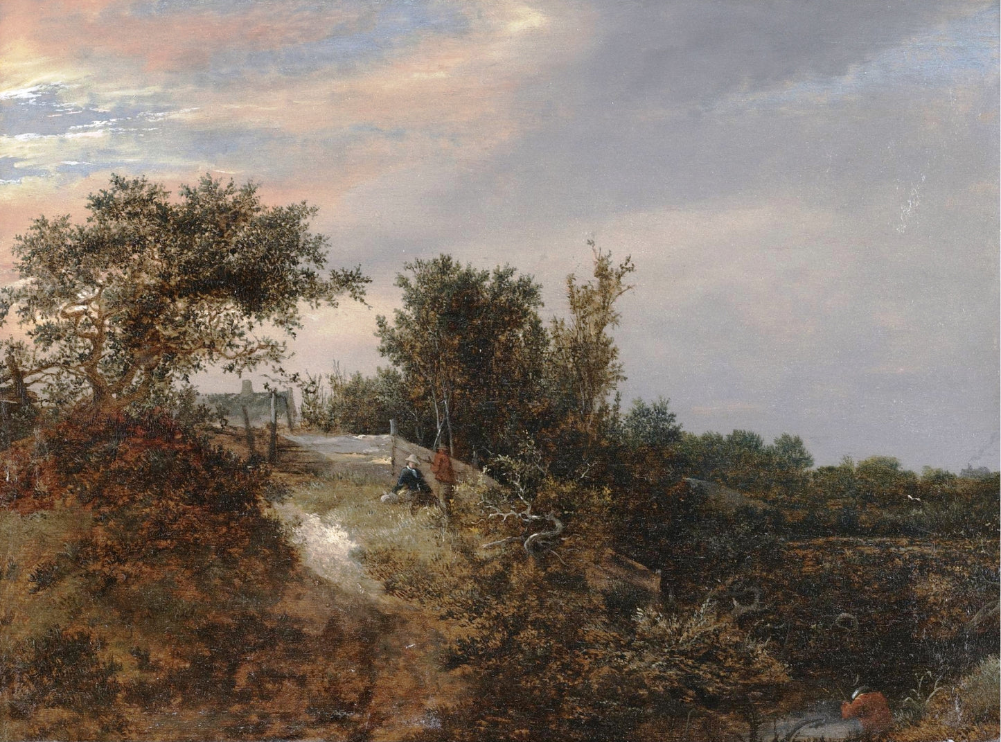A landscape with two figures on a rise and a stream at right, vintage artwork by Jacob van Ruisdael, 12x8" (A4) Poster