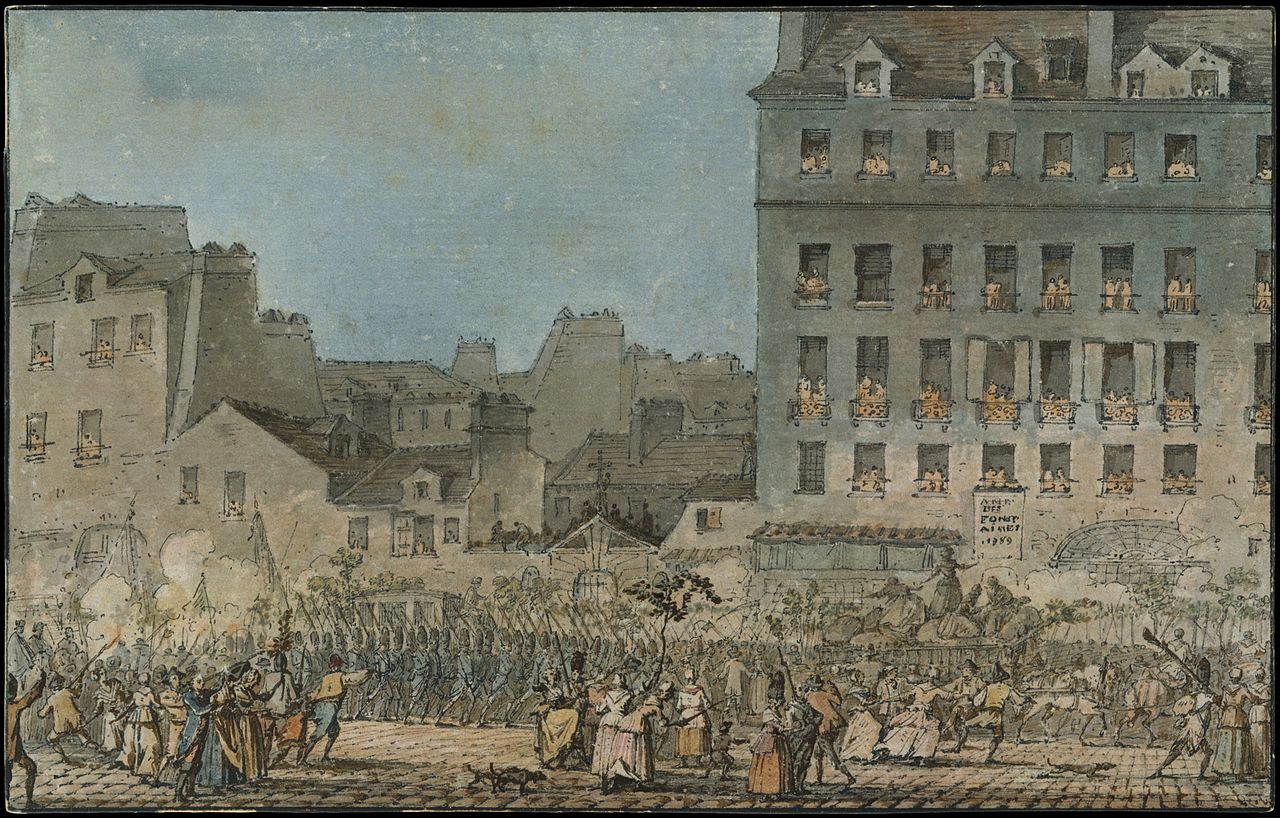 Louis XVI Entering Paris, October 6, 1789, vintage artwork by Jacques-François-Joseph Swebach-Desfontaines, 12x8" (A4) Poster