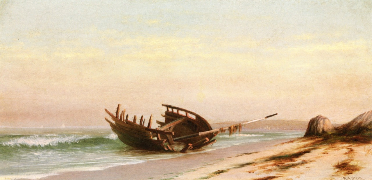 Old Wreck near Newport, Rhode Island, vintage artwork by Francis A. Silva, 12x8" (A4) Poster