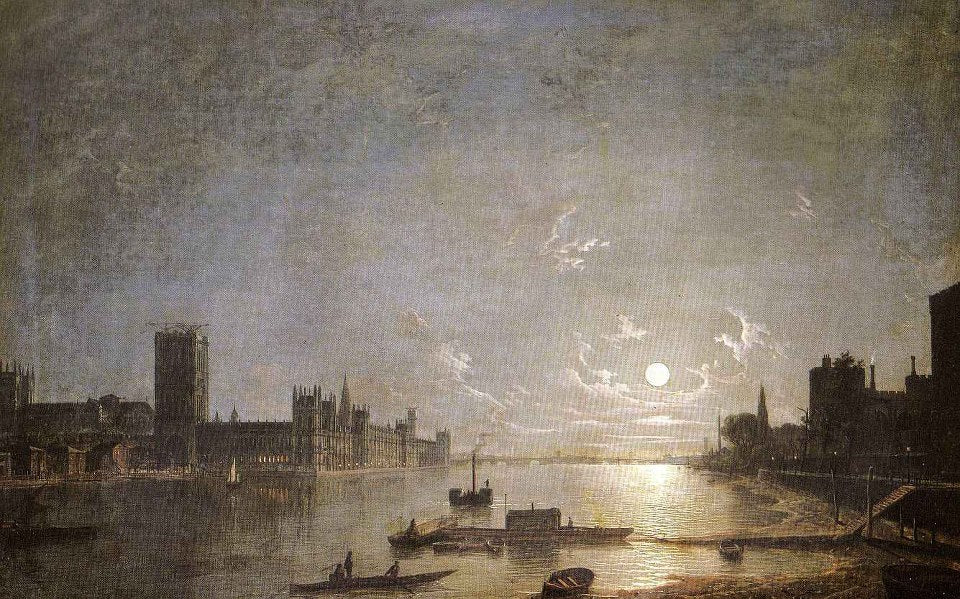 Houses of Parliament by Moonlight, vintage artwork by Henry Pether, 12x8" (A4) Poster