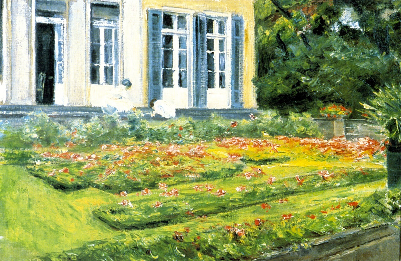 The Flower Terrace in the Wannsee Garden, Facing Northwest, vintage artwork by Max Liebermann, 12x8" (A4) Poster
